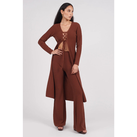 ANOTHER GIRL Brown Organic Cotton Zig Zag‎ Longline Cardigan Size Small - Picture 1 of 7